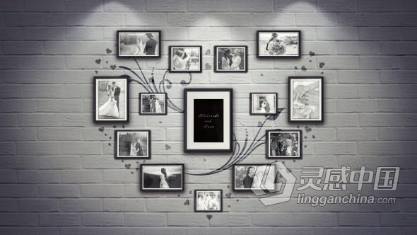 优雅结婚照墙壁挂相框心形照片墙浪漫幻灯片相册视频制作 AE模板 AE工程文件 Wedding Memories  福风灵感网 www.ffidea.com