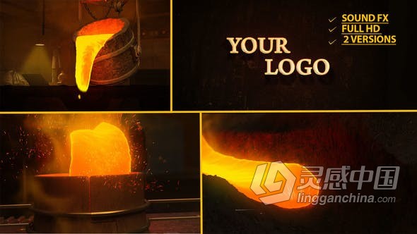 工业热量铸造金属热加工液体浇铸形成LOGO动画视频 AE模板 AE工程文件 Metal Logo  福风灵感网 www.ffidea.com