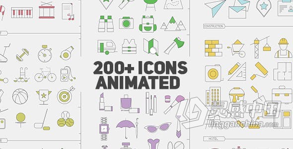 AE模板 208个平面设计样式图标用于市场营销商业金融旅行酒店时尚建筑 AE工程 AE文件  福风灵感网 www.ffidea.com