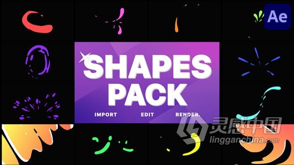 AE模板 12种效果液体形状图形动画 AE工程 AE文件  福风灵感网 www.ffidea.com