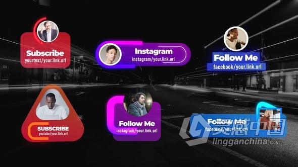 AE模板 社交媒体订阅带头像动画字幕条设计5种效果 AE工程 AE文件  福风灵感网 www.ffidea.com