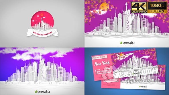 AE模板 旅游世界著名地标建筑物剪纸3D动画宣传片头视频 AE工程 AE文件  福风灵感网 www.ffidea.com