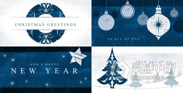 AE模板 蓝白色优雅美丽视差动画效果圣诞新年艺术节日祝福贺卡 AE工程 AE文件下载  福风灵感网 www.ffidea.com