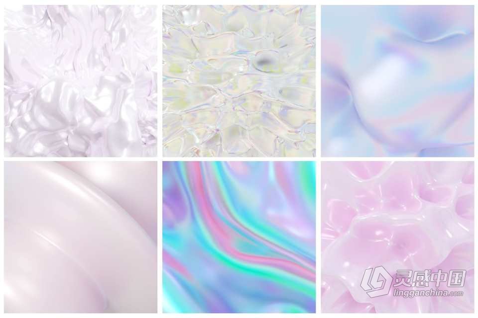 74款酸性艺术全息虹彩渐变纹理抽象3D几何图形PNG素材 Soft Holo Iridescence 3D Shapes  福风灵感网 www.ffidea.com
