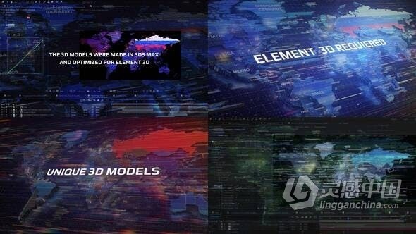 高科技真实3D世界地图Element 3d V2制作-AE模板 Videohive World Map For Element 3D  福风灵感网 www.ffidea.com