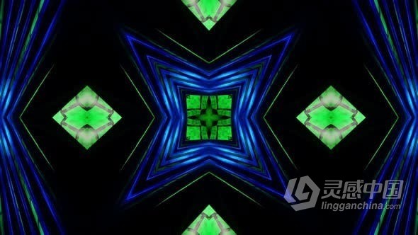 星形图案蓝色抽象背景万花筒VJ循环视频素材下载 Blue abstract background  福风灵感网 www.ffidea.com