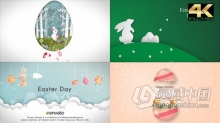 AE模板 4种设计复活节快乐MG动画视频效果Happy Easter Day AE工程 AE文件