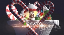 3D卡通圣诞糖果拐杖糖动画场景可爱节日片头AE模板AE工程文件 3d Cartoon Christmas Logo