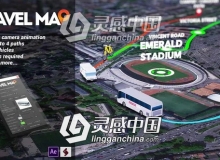三维自定义地图定点连线交通运输旅行导航路径生成动画AE模板\AE脚本