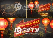 中国新春猪年喜庆灯笼片头AE模板 Chinese New Year Opener 2020