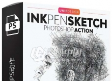 墨水笔素描PS动作 Ink Pen Sketch Photoshop Action 附视频教程