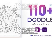 110个可爱卡通手绘涂鸦图形动画预设AE/PR脚本模板