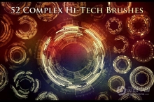 【PS笔刷】52个复杂组合未来科幻高科技圆环圆圈PS笔刷Affinity画笔Procreate笔刷 52 Complex Futuristic Circle B