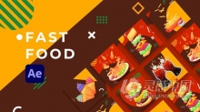 AE模板 卡通图形动画介绍面包汉堡快餐食品炸薯条炸鸡冰淇淋三明治图标场景视频 AE工程 AE文件