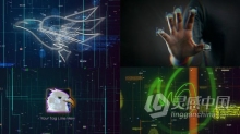 扫描指纹生物识别全息图高科技动画元素演绎LOGO片头视频 AE模板 AE工程文件 Scan Fingerprint Biometrics Logo Reveal