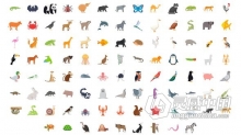 100个野生动物鸟类海洋生物鱼类昆虫图标元素 AE模板 AE工程文件 100 Animals & Birds Icons