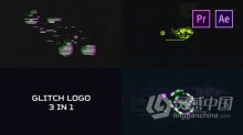 像差损坏数字失真错误毛刺rgb分割视频片头AE模板PR模板工程文件 Glitch Logo Pack