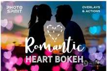 52张浪漫的心形散景光斑效果叠加图片素材+PS动作 Romantic Heart Bokeh Photo Overlays